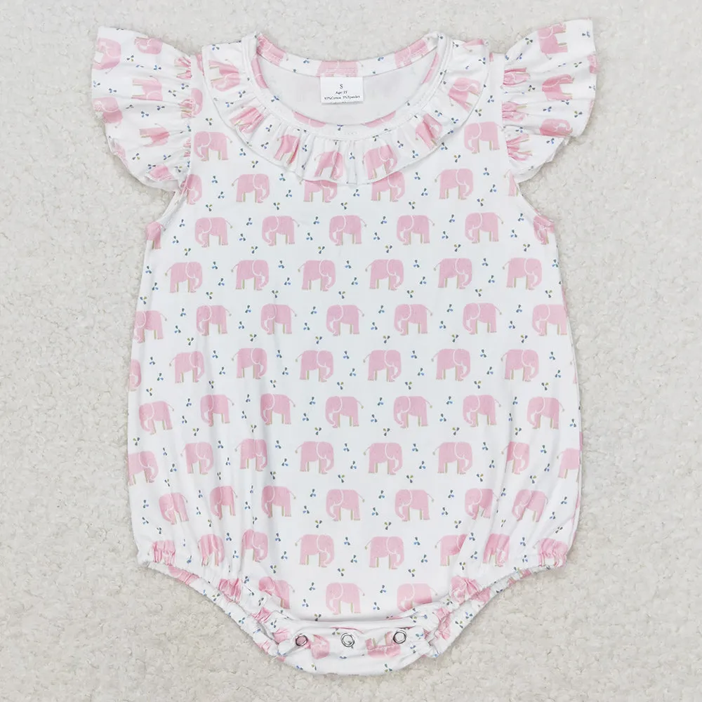 Baby Infant Girls Rompers Pink Elephant Flutter Sleeve Rompers SR1825